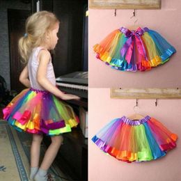 rainbow tulle Australia - Pudcoco 2021 Fashion Kids Lovely Colorful Tutu Skirt Girls Rainbow Tulle Mini Dress Skirts