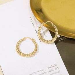 Simple Gold Colour Chunky Twisted Hoop Earrings Minimalist Round Circle Earring for Woman Fashion Metal Jewellery