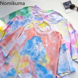 Nomikuma Tie Dye Printed T Shirts Women Summer Graphic Tees O Neck Short Sleeve Casual Loose Tshirts Korean Style Chic Tops 210514