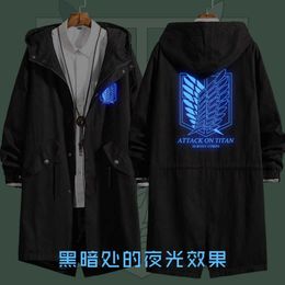 Attack on Titan Eren Levi Windbreaker Cosplay Costumes Women Men Long Hoodie Hooded Coat Jacket Top Wind Trench Winter Autumn Y0913