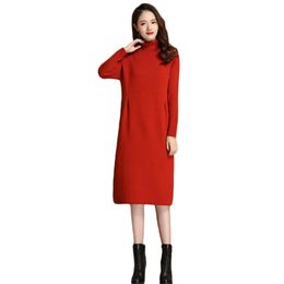 Sweater Dress Women Orange Red Loose Turtleneck Winter Fashion Thick Bottoming Knitted Clothing Vestidos Feminina LR999 210531