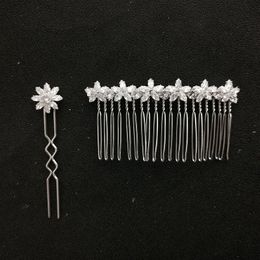 Luxury Prong Setting Cubic Zircon Bridal Hair Comb Pins Wedding Accessories Women Girls Fashion Jewelry Clips & Barrettes