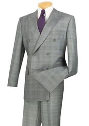 Fashion classic gray plaid double-breasted men's groomsmen dress and men's business suit 2 (coat + pants) custom made