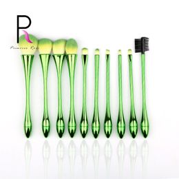 Princess Rose 10pcs Water Droplets Small Waist Makeup Brushes Make Up Brush Set Green Pincel Maquiagem Brochas Tools