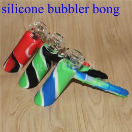 hookahs wholesale Bong Recycler 19mm Bubblers Silicon Hammer Hookah Unbreakable With Glass Bowl skull silicone bubbler