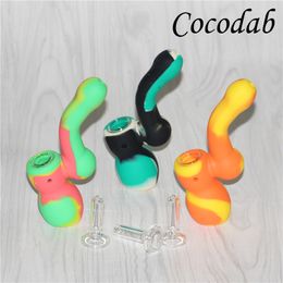 New Design Tobacco Silicone Smoking Pipes Mini Water glass bubbler Bong Multi Colours Portable Bubble HandPipes DHL