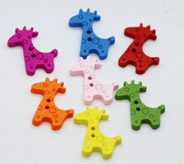 100pcs 25*20mm Assorted Colours Cartoon Giraffe Wood Buttons With Hole For Handicrafts Sewing Scrapbooking Accessory