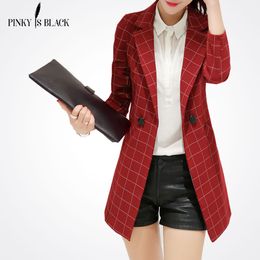 x201711 Pinky Is BlackFemale blazer 2017 spring and autumn new blazer women jacket slim medium-long plaid long-sleeve casual suit blazer