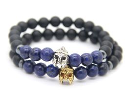 New Design 8mm Matte Agate & Lapis Lazuli Beads with Roman Warrior Helmet Bracelet Fashion Spartan Jewellery for Mens Gift