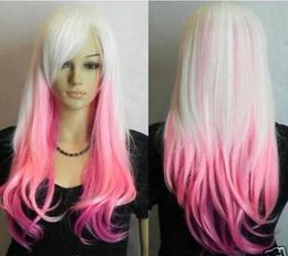 Wholesale free shipping>>>>New fashion sexy women white mixed pink long the cosplay party wig