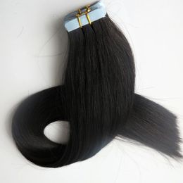 Top quality 100g 40pcs Glue Skin Weft Tape in Hair Extensions Brazilian Indian Human Hair 18 20 22 24inch #1B/off Black
