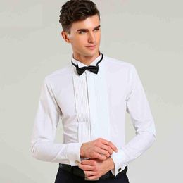 Wholesale-TOP fashion plus size wedding dresses with sleeves chinese dress wedding formal mens shirts white cotton camisa masculina 121