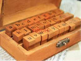 Fedex DHL Fast Shipping 30pcs/set Wholesale Creative Lowercase Uppercase Alphabet Wood Rubber Stamps Set With Wooden box,50sets/lot