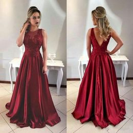 2018 Evening Dresses Wear New Burgundy Dark Red Jewel Neck Lace Appliques Illusion V Back Long Prom Gowns Plus Size Formal Party Dress