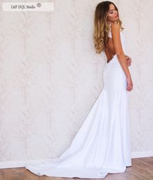 Sexy Backless Mermaid Wedding Dress Satin Bridal Gowns Scoop Satin with Lace Applique Bridal Gowns Fast Ship