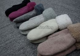 Winter Soft Wool Gloves Women Simple Design Mittens Pure Colour Grace Wrist Velvet 6 Colours 10pcs Free Ship