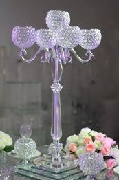 high quality wholesale 5 heads sliver crystal candlelabra Centrepieces for wedding/party supply