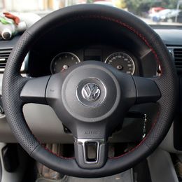 Steering wheel cover Case for Volkswagen VW Golf 6 New Santana Jetta Polo Bora Touran Magotan Genuine leather DIY Car styling