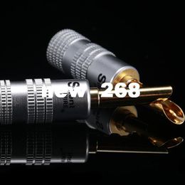24K Gold! 100pcs/lot 4mm S W Banana Plug Terminal Pure Copper Adapter Screw Electronic Connector Thread Speaker SGS03518