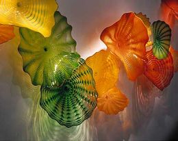 100% Mouth Blown Borosilicate Murano Lamps Flower Plate Arts Modern European Fashionable Large Decorative Glass Hanigng Plates