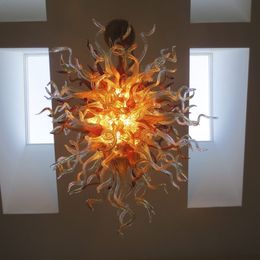 Lamp Handicraft Art Chain Crystal Chandeliers Golden Colour Ceiling Hanging Lamps LED Light100% Handmade Blown Glass Pendant Chandelier light