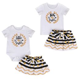 Toddler Clothes Baby Clothing Kids Girls Clothes Set Big Sister T-shirt Skirt Little Sister Romper Mini Skirt Matching Outfit Set Boutique