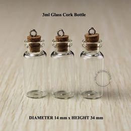3ml Mini pequeñas botellas de vidrio, frascos frascos con tapones de corcho decorativo de vidrio tubo de ensayo de la botella con el corcho para colgantes mini 50pcs