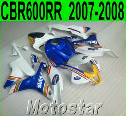 Injection molding Plastic fairings set for HONDA CBR600RR 07 08 fairing kit CBR 600RR F5 2007 2008 white blue motobike KQ47