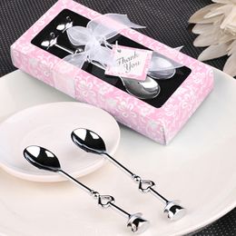 DHL Free Shipping Double Heart Coffee Spoons Wedding Favors Birthday Gifts Father's day and mother's Day gift