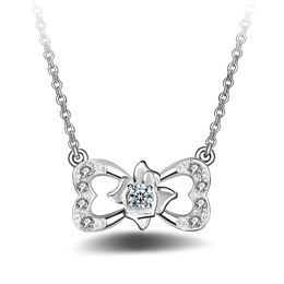 Free shipping fashion high quality 925 silver Bow With White diamond jewelry 925 silver necklace Valentine's Day holiday gifts hot 1656