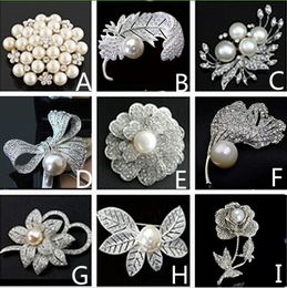 Vintage Silver Tone Crystal and Ivory Pearl Decorated Bridal Wedding Brooch Pins Women Gifts Accessory