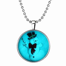 Christmas Gift Slide Pendant Necklace Snowman Luminous Long Alloy Resin Gemstone Necklace 21g 60cm Clothing Accessories