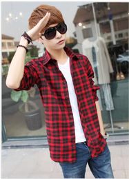 Wholesale-Promotion new Fashion Double pocket plaid short-sleeved shirts men casual slim fit shirts for men checked shirt,M-XXL