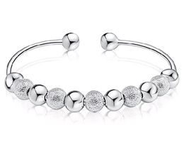 Sterling Silver Plated Cuff Bangle Bracelets Good Luck Lucky Beads Anti allergy Hand Jewellery for Women Sale 20pcs lot