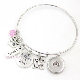 Wholesale Snap Jewellery Expandable Wire Bangle Sister of Bride Gift Bridesmaid Charm Bracelet Wire Bangle Snap Button Bracelet for Bride Gift