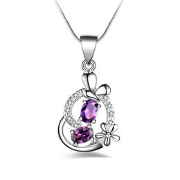 Free shipping fashion high quality 925 silver Heart Purple diamond jewelry 925 silver necklace Valentine's Day holiday gifts Hot 1680