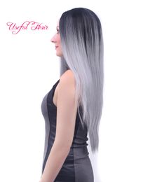 fashion christmas ombre grey colors 60cm straight synthetic wigs synthetic none lace front wig Heat Resistant Synthetic Hair wigs for women
