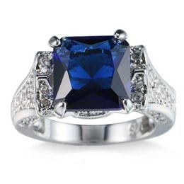 Luckyshine 12pcs Halloween Jewelry Square Sea Blue Zircon Crystal Gemstone 925 Sterling Silver For Women Men Wedding Rings
