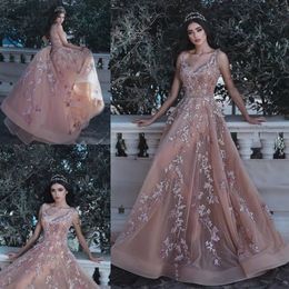 Gorgeous Beaded Evening Dresses Appliqued V Neck Long Prom Gowns A Line Sweep Train Custom Made Organza Formal Dress 415