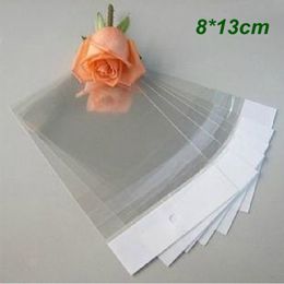 Retail 8cm*13cm Self Adhesive Clear Plastic Bag OPP Poly Bag Pouch Hang Hole Gift Packaging Bags for Crafts Jewellery Ornaments Rings Earrings
