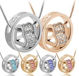 Wedding Brand Fashion Austrian Crystal Rhinestones Zircon Float Floating Heart circle snake chain Necklace pendant jewelry 14 Colors