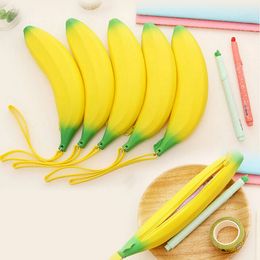 Novelty Silicone Portable Banana Coin Pencil Case Purse Bag Wallet Pouch Keyring Fruit zero wallet ego zipper case gift Free Shipping