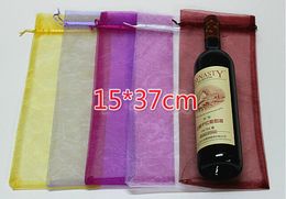 organza wine bottle gift bags Canada - Free Ship 200pcs 15*37cm High Quality Organza Wine Bottle Bags Jewelry Bags Organza Bags Wedding Party Candy Christmas Gift Bags