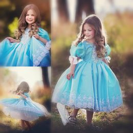 Popular Fashion Hi-Lo flower girls dresses for weddings Ruffles Organza girls pageant gowns A Line kids ball dresses