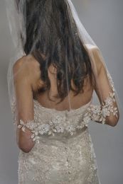 White Ivory Champagne Wedding Veil 1Tier Elbow Length Lace Appliques Swarovski Crystals Embroidery Sequins Custom Br311y