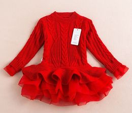 Retail New Fashion Baby Jumper Girls Autumn And Winter Tutu Dresses Kids Sweater Tulle Dresses In Stock