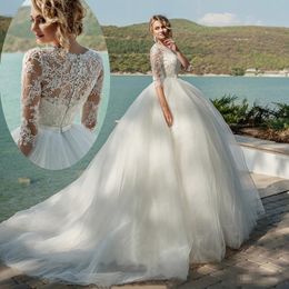 Modest Wedding Dresses With Sleeve Vintage Ball Gown Beach Wedding Dresses Sheer Neck Lace Bridal Gowns Elegant Wedding Dresses From China