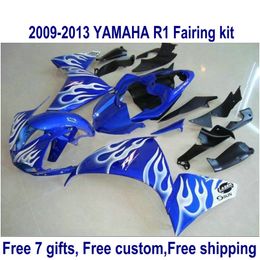 7 free gifts fairing kit for yamaha r1 20092013 white flames in blue fairings set yzf r1 09 10 11 12 13 ha54