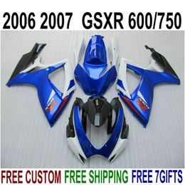 freeship plastic fairing kit for suzuki gsxr 600 gsxr 750 06 07 k6 blue black white fairings set gsxr600 750 2006 2007 v45f