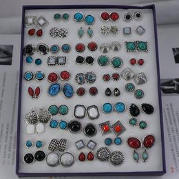 2018 new fashion box packed girl Madam mix 50 style 50Pairs silvery Gold Turquoise Earring crystal resin gemstone Opal Stud Earring